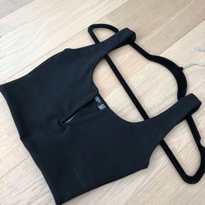 Nasty Gal Black Notch Neck Plunge Crop Top Size 2